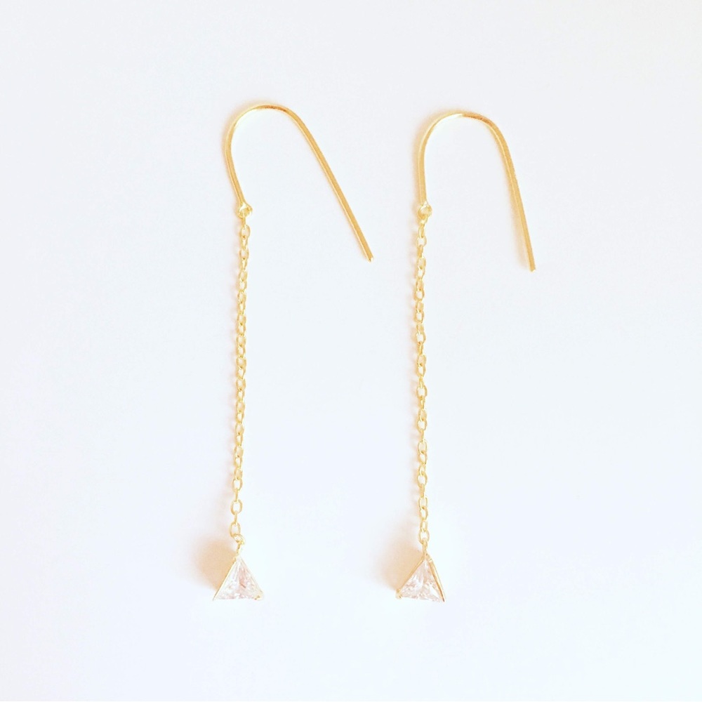 Gold drop earrings with triangle cubic zirconia stones new